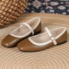 image:imageHee grand Square Toe Mary Jane Flats for Women Comfortable Ankle Buckle Ballet Flats PU Leather Dress Shoes539brown