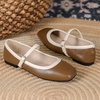 image:imageHee grand Square Toe Mary Jane Flats for Women Comfortable Ankle Buckle Ballet Flats PU Leather Dress Shoes539brown