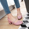 image:imageHee grand Vintage Mary Jane Shoes Chunky Heels for Women Square Toe Adjustable Strap Pump PU Leather Brogue Work Heels Dress Shoes130pink