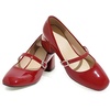 image:imageHee grand Vintage Mary Jane Shoes Chunky Heels for Women Square Toe Adjustable Strap Pump PU Leather Brogue Work Heels Dress Shoes130red
