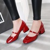 image:imageHee grand Vintage Mary Jane Shoes Chunky Heels for Women Square Toe Adjustable Strap Pump PU Leather Brogue Work Heels Dress Shoes130red