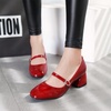 image:imageHee grand Vintage Mary Jane Shoes Chunky Heels for Women Square Toe Adjustable Strap Pump PU Leather Brogue Work Heels Dress Shoes130red