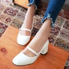 image:imageHee grand Vintage Mary Jane Shoes Chunky Heels for Women Square Toe Adjustable Strap Pump PU Leather Brogue Work Heels Dress Shoes130white