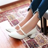 image:imageHee grand Vintage Mary Jane Shoes Chunky Heels for Women Square Toe Adjustable Strap Pump PU Leather Brogue Work Heels Dress Shoes130white