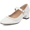 image:imageHee grand Vintage Mary Jane Shoes Chunky Heels for Women Square Toe Adjustable Strap Pump PU Leather Brogue Work Heels Dress Shoes139white