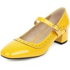 image:imageHee grand Vintage Mary Jane Shoes Chunky Heels for Women Square Toe Adjustable Strap Pump PU Leather Brogue Work Heels Dress Shoes139yellow