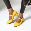 image:imageHee grand Vintage Mary Jane Shoes Chunky Heels for Women Square Toe Adjustable Strap Pump PU Leather Brogue Work Heels Dress Shoes139yellow