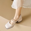 image:imageHee grand Vintage Mary Jane Shoes Chunky Heels for Women Square Toe Adjustable Strap Pump PU Leather Brogue Work Heels Dress Shoes517apricot