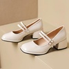 image:imageHee grand Vintage Mary Jane Shoes Chunky Heels for Women Square Toe Adjustable Strap Pump PU Leather Brogue Work Heels Dress Shoes517apricot