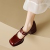 image:imageHee grand Vintage Mary Jane Shoes Chunky Heels for Women Square Toe Adjustable Strap Pump PU Leather Brogue Work Heels Dress Shoes517wine Red