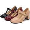 image:imageHee grand Vintage Mary Jane Shoes Chunky Heels for Women Square Toe Adjustable Strap Pump PU Leather Brogue Work Heels Dress Shoes519apricot
