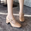 image:imageHee grand Vintage Mary Jane Shoes Chunky Heels for Women Square Toe Adjustable Strap Pump PU Leather Brogue Work Heels Dress Shoes519apricot