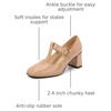 image:imageHee grand Vintage Mary Jane Shoes Chunky Heels for Women Square Toe Adjustable Strap Pump PU Leather Brogue Work Heels Dress Shoes519apricot