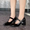 image:imageHee grand Vintage Mary Jane Shoes Chunky Heels for Women Square Toe Adjustable Strap Pump PU Leather Brogue Work Heels Dress Shoes519black