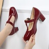 image:imageHee grand Vintage Mary Jane Shoes Chunky Heels for Women Square Toe Adjustable Strap Pump PU Leather Brogue Work Heels Dress Shoes519wine Red