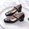 image:imageHee grand Vintage Mary Jane Shoes Chunky Heels for Women Square Toe Adjustable Strap Pump PU Leather Brogue Work Heels Dress ShoesBlack