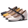 image:imageHee grand Vintage Mary Jane Shoes Chunky Heels for Women Square Toe Adjustable Strap Pump PU Leather Brogue Work Heels Dress ShoesYellow