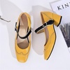 image:imageHee grand Vintage Mary Jane Shoes Chunky Heels for Women Square Toe Adjustable Strap Pump PU Leather Brogue Work Heels Dress ShoesYellow