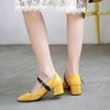 image:imageHee grand Vintage Mary Jane Shoes Chunky Heels for Women Square Toe Adjustable Strap Pump PU Leather Brogue Work Heels Dress ShoesYellow