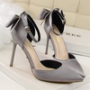 image:imageHee grand Women Heels Pointed Toe Pump Bow Knot Ankle Strap Stiletto Dress Sandals HighHeeled Wedding Party Pump020grey