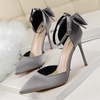 image:imageHee grand Women Heels Pointed Toe Pump Bow Knot Ankle Strap Stiletto Dress Sandals HighHeeled Wedding Party Pump020grey