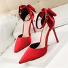 image:imageHee grand Women Heels Pointed Toe Pump Bow Knot Ankle Strap Stiletto Dress Sandals HighHeeled Wedding Party Pump020red