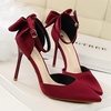 image:imageHee grand Women Heels Pointed Toe Pump Bow Knot Ankle Strap Stiletto Dress Sandals HighHeeled Wedding Party Pump020red Wine