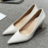 image:imageHee grand Women Heels Slip On Chunky High Heels Black Work Heels Comfort Dress Pumps085whitepatent Leather