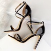 image:imageHee grand Women High Heels Sandals Sexy Open Toe Ankle Strap Fashion Stiletto Patent leather Wedding Party Dress HeelsBlack
