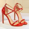 image:imageHee grand Women High Heels Sandals Sexy Open Toe Ankle Strap Fashion Stiletto Patent leather Wedding Party Dress HeelsRed