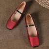 image:imageHee grand Women Mary Jane Flats Shoes Square Toe Satin Dress Shoes Comfortable Casual Ballet Flats461red