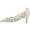 image:imageHee grand Women Mid Heels Pointed Toe Pump Small Heels Office Shoes for Work Sexy Mesh Lace Wedding Party Dress Shoes1green