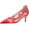 image:imageHee grand Women Mid Heels Pointed Toe Pump Small Heels Office Shoes for Work Sexy Mesh Lace Wedding Party Dress Shoes2red
