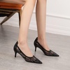 image:imageHee grand Women Mid Heels Pointed Toe Pump Small Heels Office Shoes for Work Sexy Mesh Lace Wedding Party Dress Shoes3black