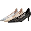 image:imageHee grand Women Mid Heels Pointed Toe Pump Small Heels Office Shoes for Work Sexy Mesh Lace Wedding Party Dress Shoes3blue