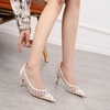 image:imageHee grand Women Mid Heels Pointed Toe Pump Small Heels Office Shoes for Work Sexy Mesh Lace Wedding Party Dress Shoes4apricot