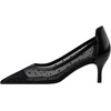 image:imageHee grand Women Mid Heels Pointed Toe Pump Small Heels Office Shoes for Work Sexy Mesh Lace Wedding Party Dress Shoes4black