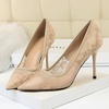 image:imageHee grand Women Sexy Pointed Toe Lace High Heels Comfort Work Pumps Ladies Stilettos Bridal Dress Shoes for WeddingKhaki
