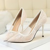 image:imageHee grand Women Sexy Pointed Toe Lace High Heels Comfort Work Pumps Ladies Stilettos Bridal Dress Shoes for WeddingWhite