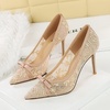image:imageHee grand Women Sexy Pointed Toe Lace High Heels Comfort Work Pumps Ladies Stilettos Bridal Dress Shoes for WeddingYbow Champagne