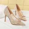 image:imageHee grand Women Sexy Pointed Toe Lace High Heels Comfort Work Pumps Ladies Stilettos Bridal Dress Shoes for WeddingYbow Champagne