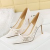 image:imageHee grand Women Sexy Pointed Toe Lace High Heels Comfort Work Pumps Ladies Stilettos Bridal Dress Shoes for WeddingYbow White