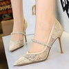 image:imageHee grand Women Sexy Pointed Toe Lace High Heels Comfort Work Pumps Ladies Stilettos Bridal Dress Shoes for WeddingZrhinestone Champagne