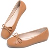 image:imageHee grand Womens Ballet Flats Bowknot Square Toe Dressy Flat Shoes for Casual Work Comfort Slip On FlatsPulight Brown
