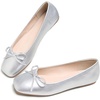 image:imageHee grand Womens Ballet Flats Bowknot Square Toe Dressy Flat Shoes for Casual Work Comfort Slip On FlatsPusilver