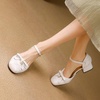 image:imageHee grand Womens Bowknot Chunky Block Heels Closed Square Toe Dress Shoes Comfortable Office Sandals Big SizeBeige