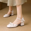 image:imageHee grand Womens Bowknot Chunky Block Heels Closed Square Toe Dress Shoes Comfortable Office Sandals Big SizeBeige