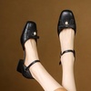 image:imageHee grand Womens Bowknot Chunky Block Heels Closed Square Toe Dress Shoes Comfortable Office Sandals Big SizeBlack