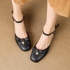 image:imageHee grand Womens Bowknot Chunky Block Heels Closed Square Toe Dress Shoes Comfortable Office Sandals Big SizeBlack