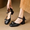 image:imageHee grand Womens Bowknot Chunky Block Heels Closed Square Toe Dress Shoes Comfortable Office Sandals Big SizeBlack